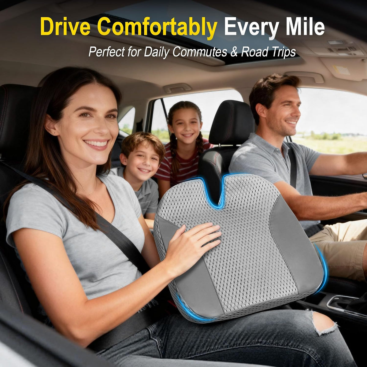Lofty Aim Car Seat Cushion for Driving, Memory Foam Driver Seat Cushion | Car Seat Cushion for Long Driving Comfort, Driver Seat Pillow Adds Height and Support for Cars, Trucks, Office Chairs, Gray