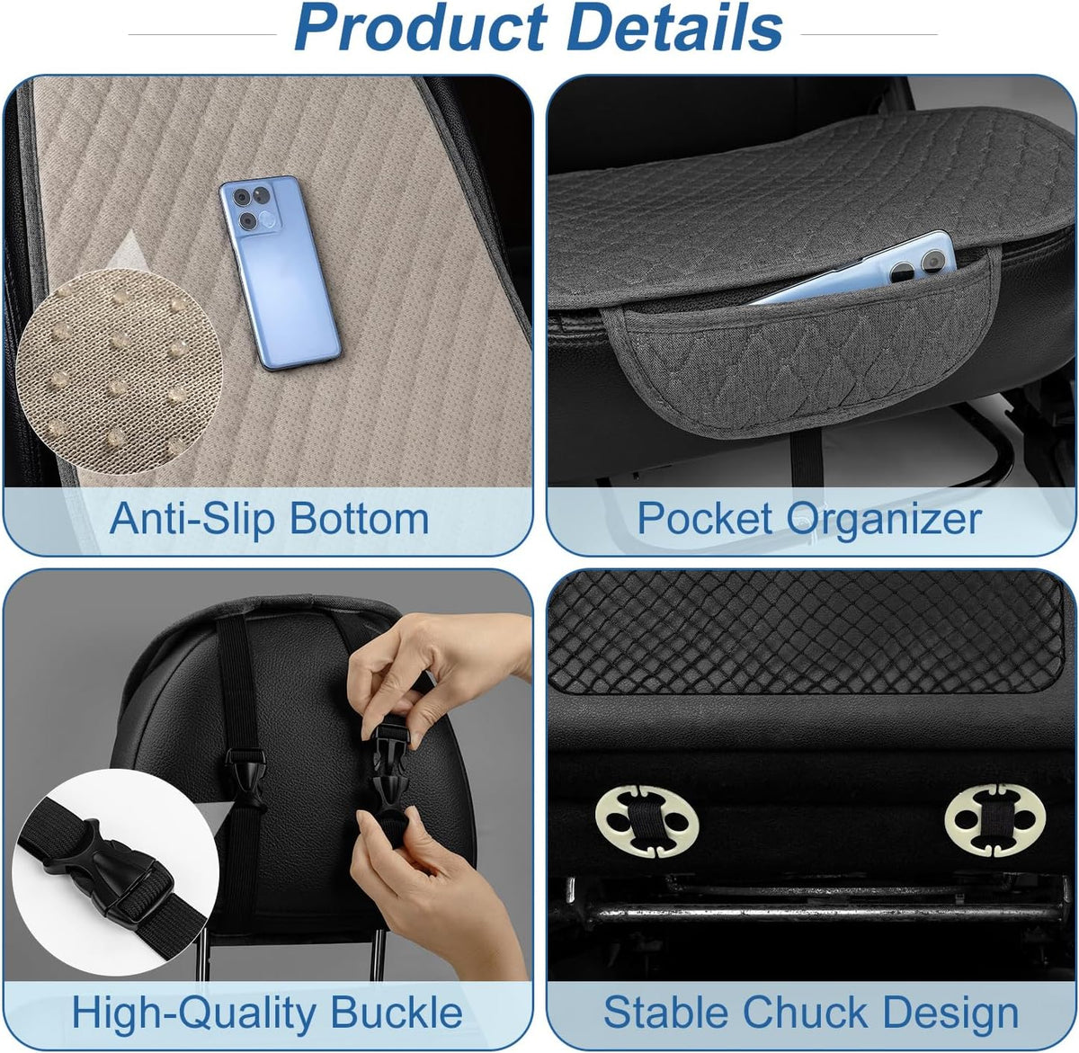 1 Pack Linen Car Seat Cover Front Seat Covers Soft & Breathable Front Premium Covers with Non-Slip Protector Universal Fits Most Automotive, Vans, SUVs, Trucks (1Pack Dark Grey)