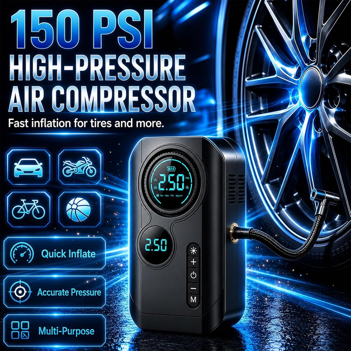9000A Jump Starter with Air Compressor, Portable Tire Inflator, German-Tech Fast-Charging Power Bank Car Battery Booster for Car Owners Camping, Road Trips, Family Safety & Gift Giving