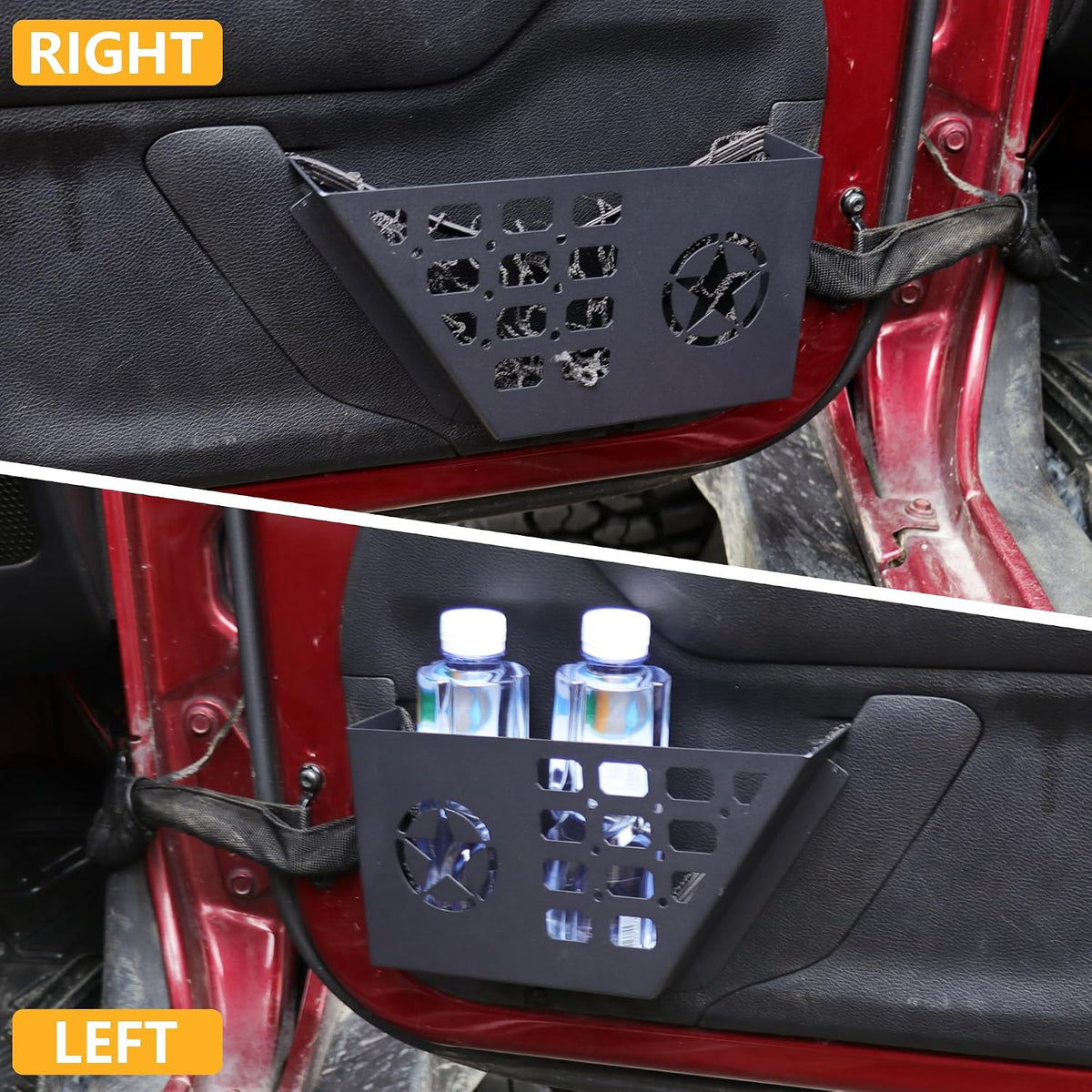 Front Door Storage Pockets Organizer Box for 2011-2018 Jeep Wrangler JK JKU Unlimited 2/4 Door Insert Storage Expansion Interior Accessories 2 Pack Black Metal with Star
