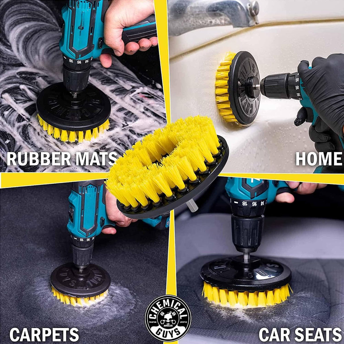 Chemical Guys, Citrus Foaming Fabric & Carpet Cleaner Drill Brush, 16 oz | Lifts coffee, food and pet stains and odors from carpet, mats and upholstery, drill brush agitates, citrus scent