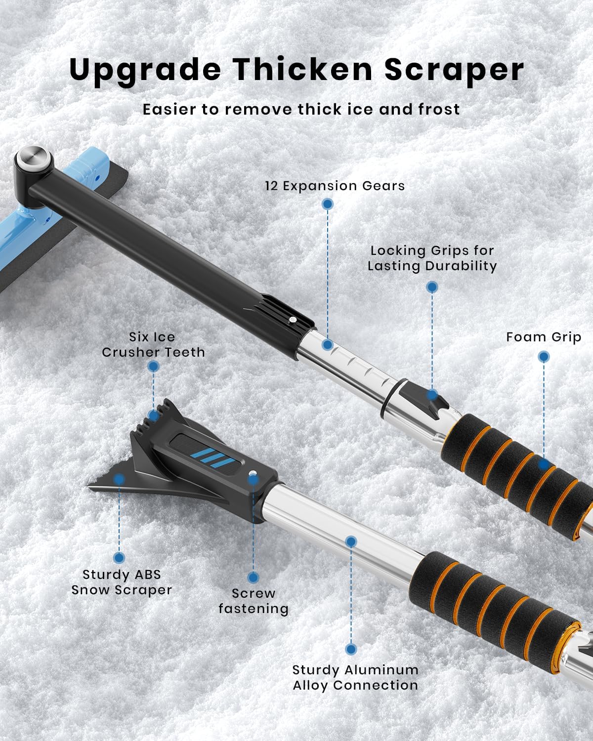 helloleiboo 43.7" Extendable Ice Scraper for Car Windshield, Blue
