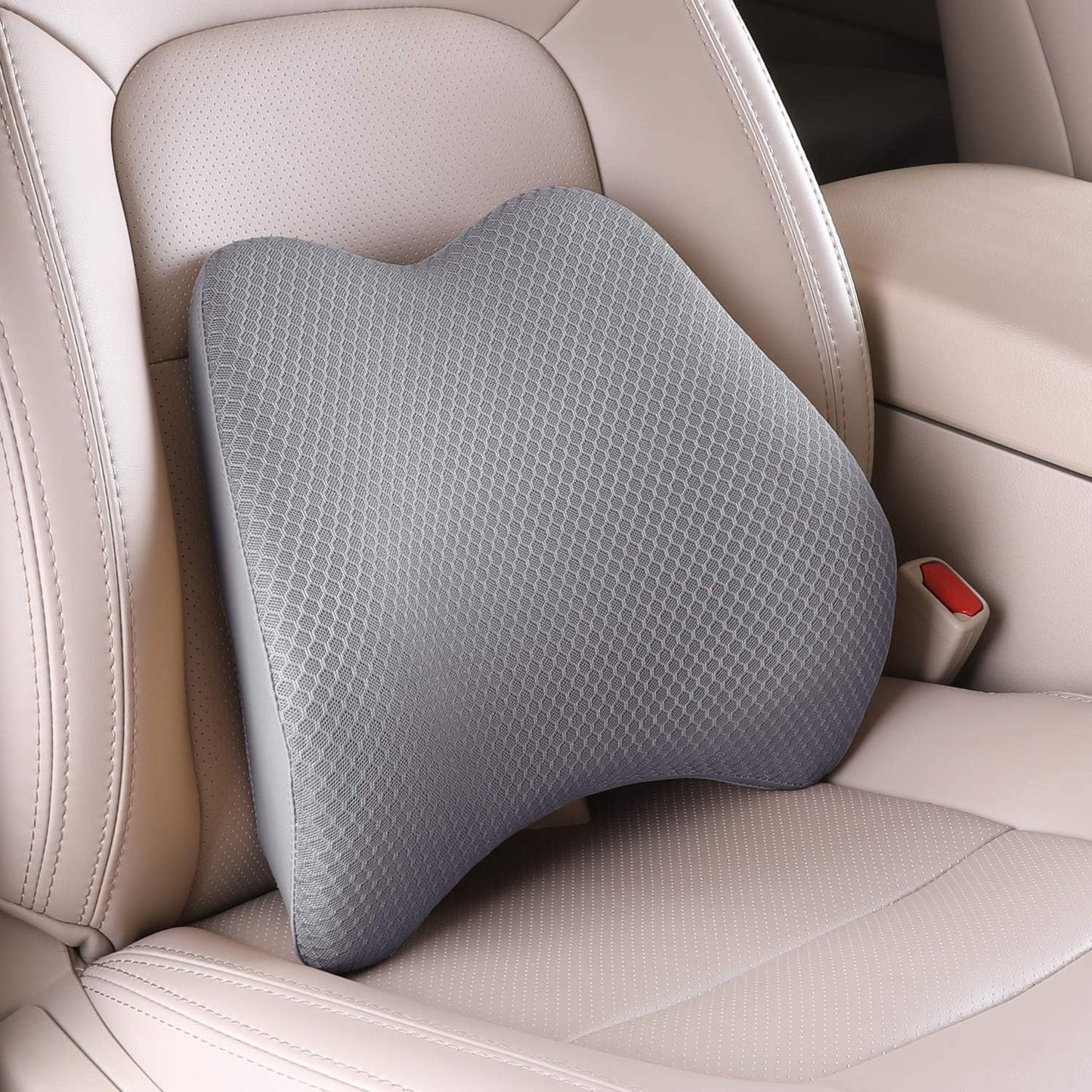 Memory Foam Lumbar Support Pillow for Car - Lower Back Support Cushion for Driving, Back Pain Relief for Car Seat, Office Chair, Wheelchair (Beige)