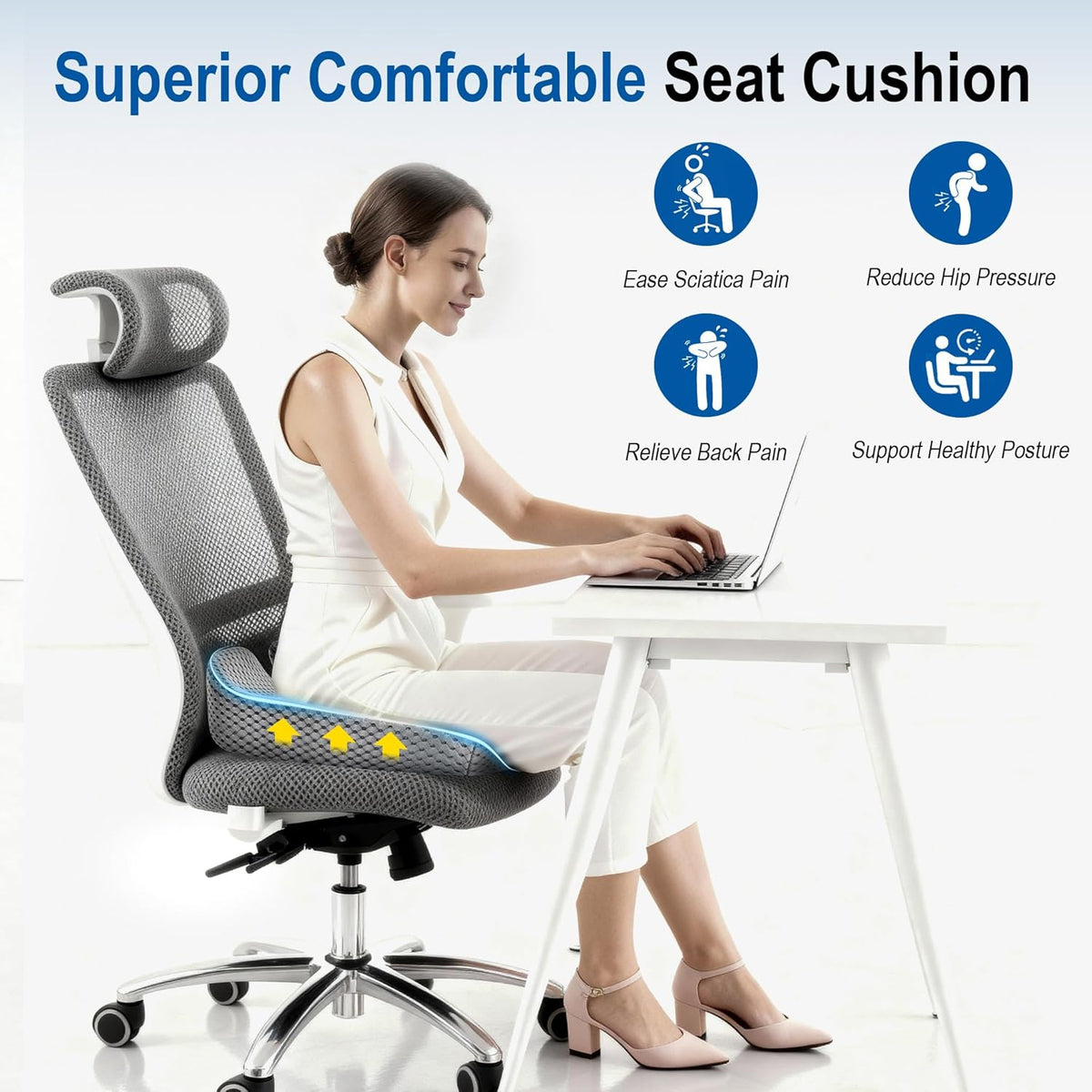 Lofty Aim Car Seat Cushion for Driving, Memory Foam Driver Seat Cushion | Car Seat Cushion for Long Driving Comfort, Driver Seat Pillow Adds Height and Support for Cars, Trucks, Office Chairs, Gray