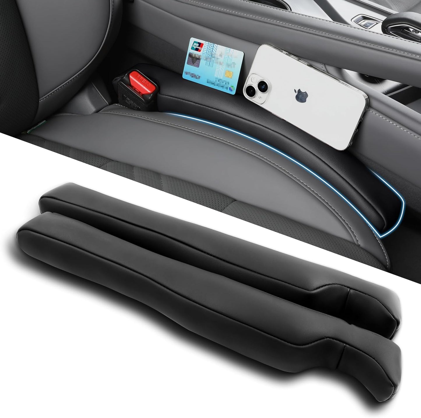 Car Seat Gap Filler 2 Pack, Faux Leather Strip/Plug Console Blockers for Cars, Trucks, SUVs, Adjustable Width 1.4–2.4 Inch, Universal Fit Prevents Items Falling Between Seats