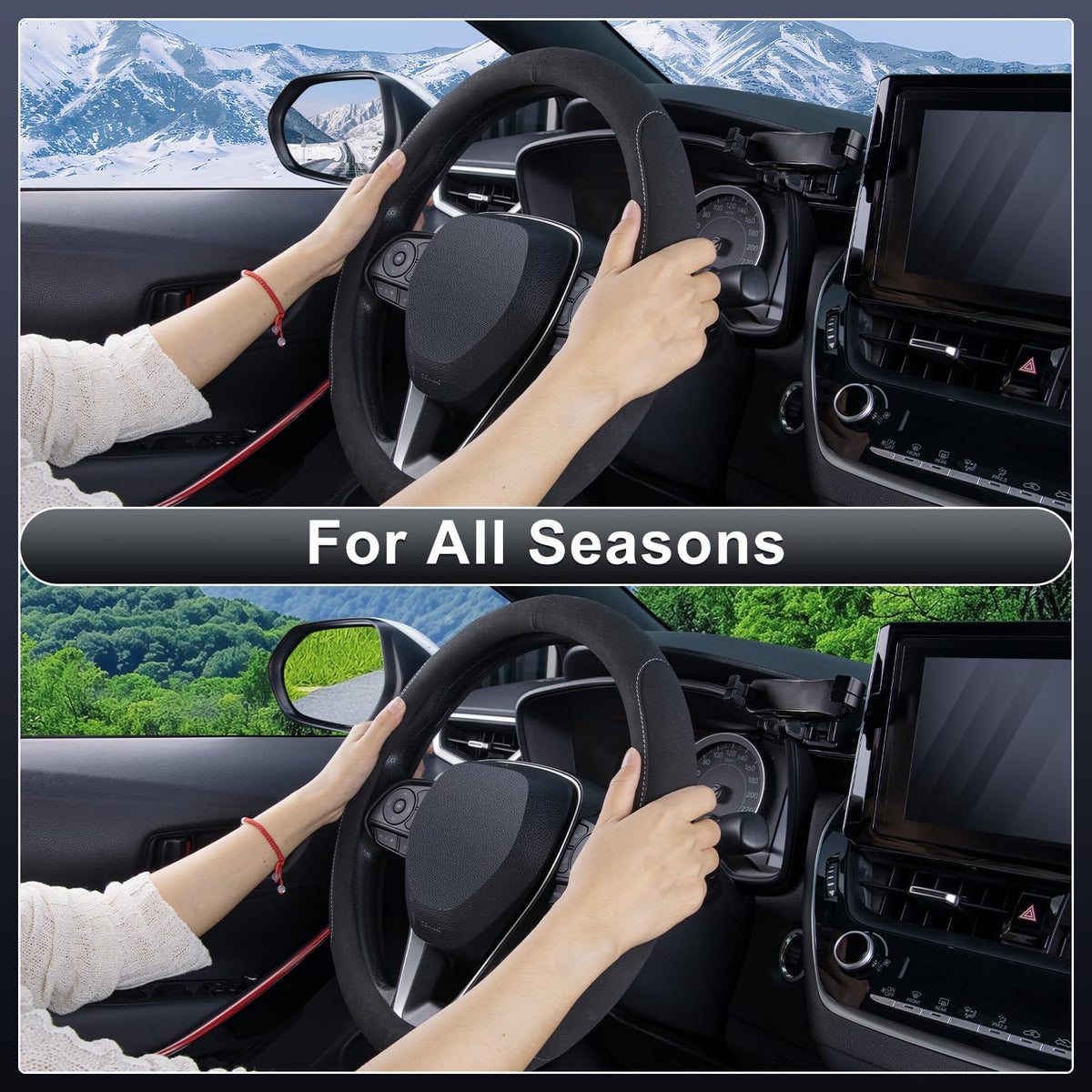 COFIT 15 inch Microfiber Suede Car Steering Wheel Cover, Universal Anti-Slip Grip Protector for SUV Truck, Black