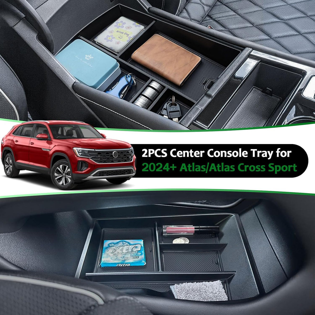 TOPINSTALL 2PCS Console Organizer for 2024-2026 VW Atlas/Atlas Cross Sport