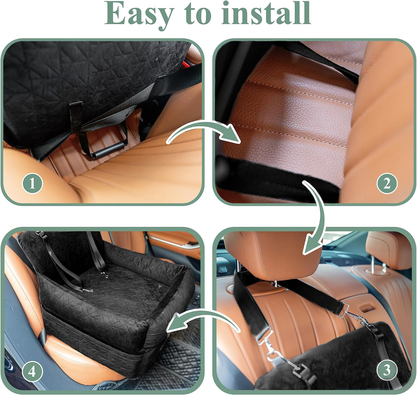 Dog Booster Car Seat for Small/Medium Dogs up to 100 lbs, 6" High Density Memory Foam Elevated Pet Car Bed Detachable and Washable with 2 Storage Pockets &amp; 2 Safety Belts (Black)