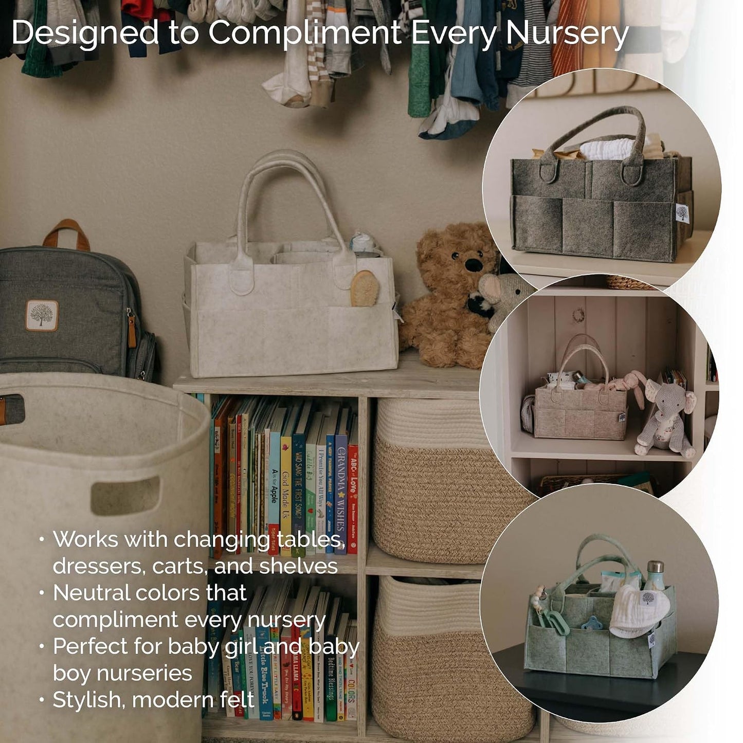 Parker Baby Diaper Caddy - Nursery Storage Bin and Car Organizer for Diapers and Baby Wipes - White, Regular