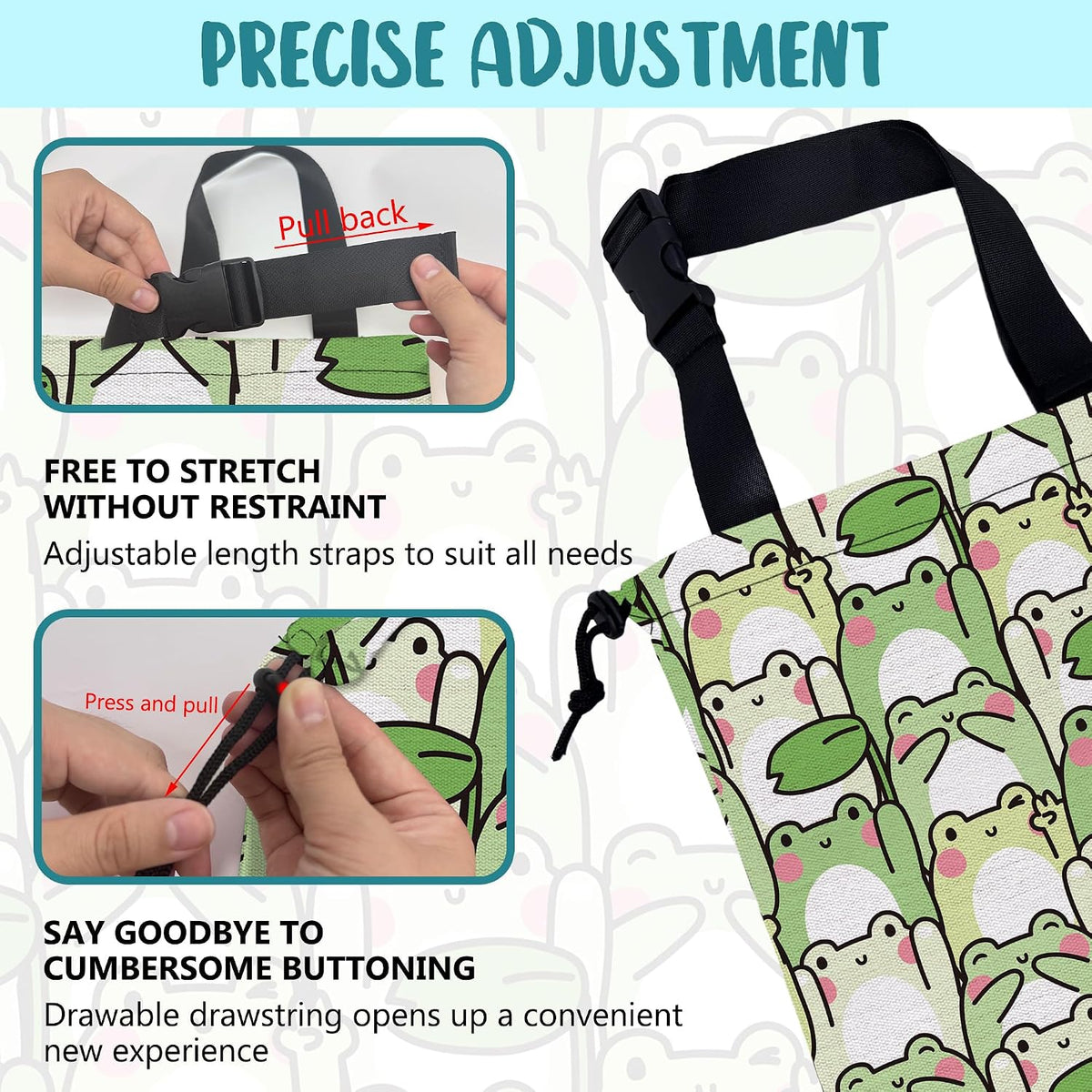 Car Garbage Bag Cute Cartoon Frogs Drawstring Car Trash Bag Hanging for Back Seat with Adjustable Buckle Canvas Vehicle Trash Can Easy-to-Install
