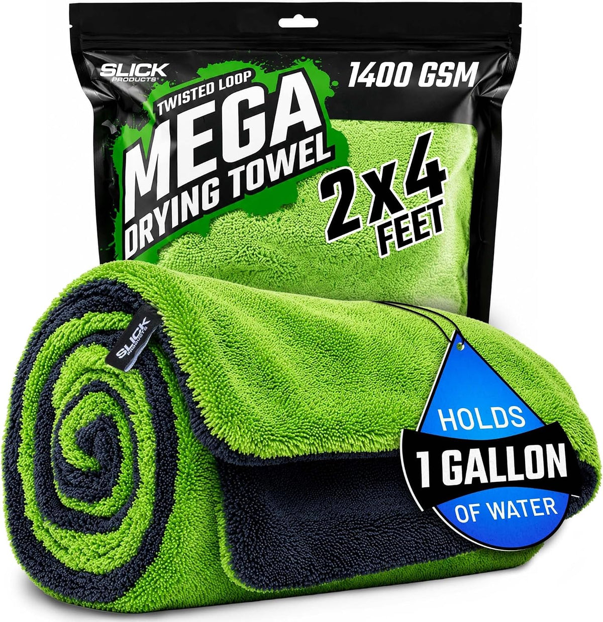 Slick Products Mega Car Drying Towel - 1400 GSM Twisted Loop Microfiber