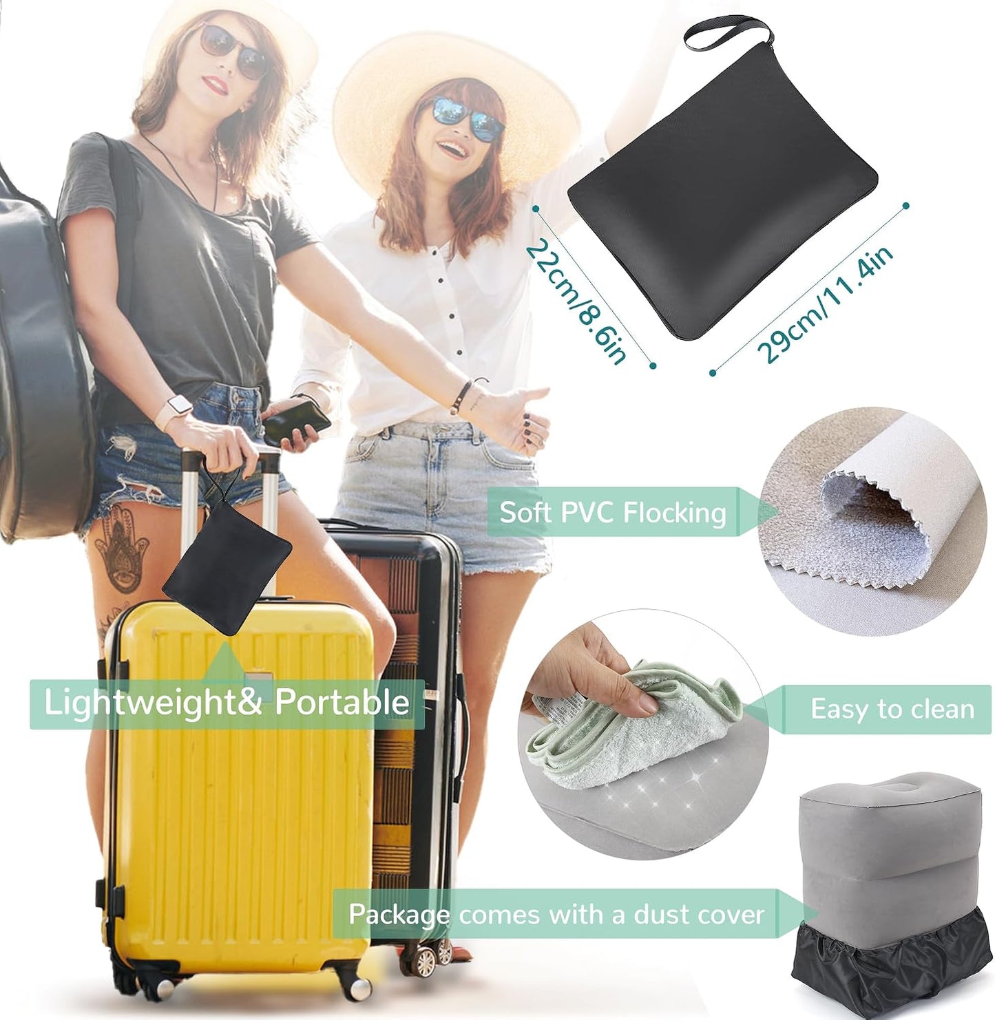 Inflatable Travel Foot Rest Pillow, Adjustable 3 Layers Height Leg Rest Pillow, Kids Airplane Bed, Adults Travel Essentials on Plane, Trains, Cars, Office, Home (Grey, 1 PC)