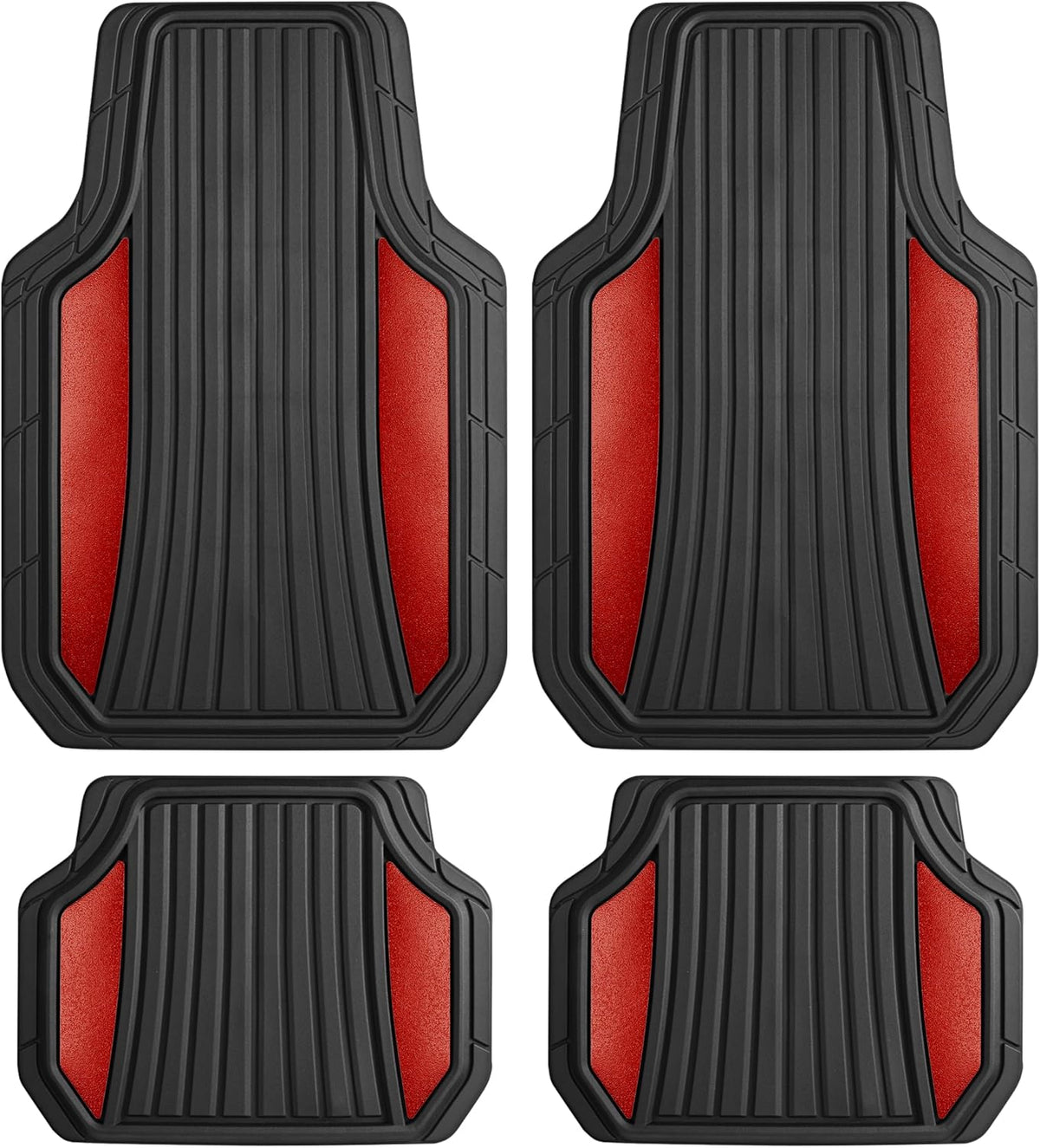 Motor Trend ChromeTech Car Floor Mats Full Set - Durable Rubber Floor Mats for Cars with Two Tone Accent, All Weather Interior Protection for Front and Rear with Non-Slip Backing, Red Chrome