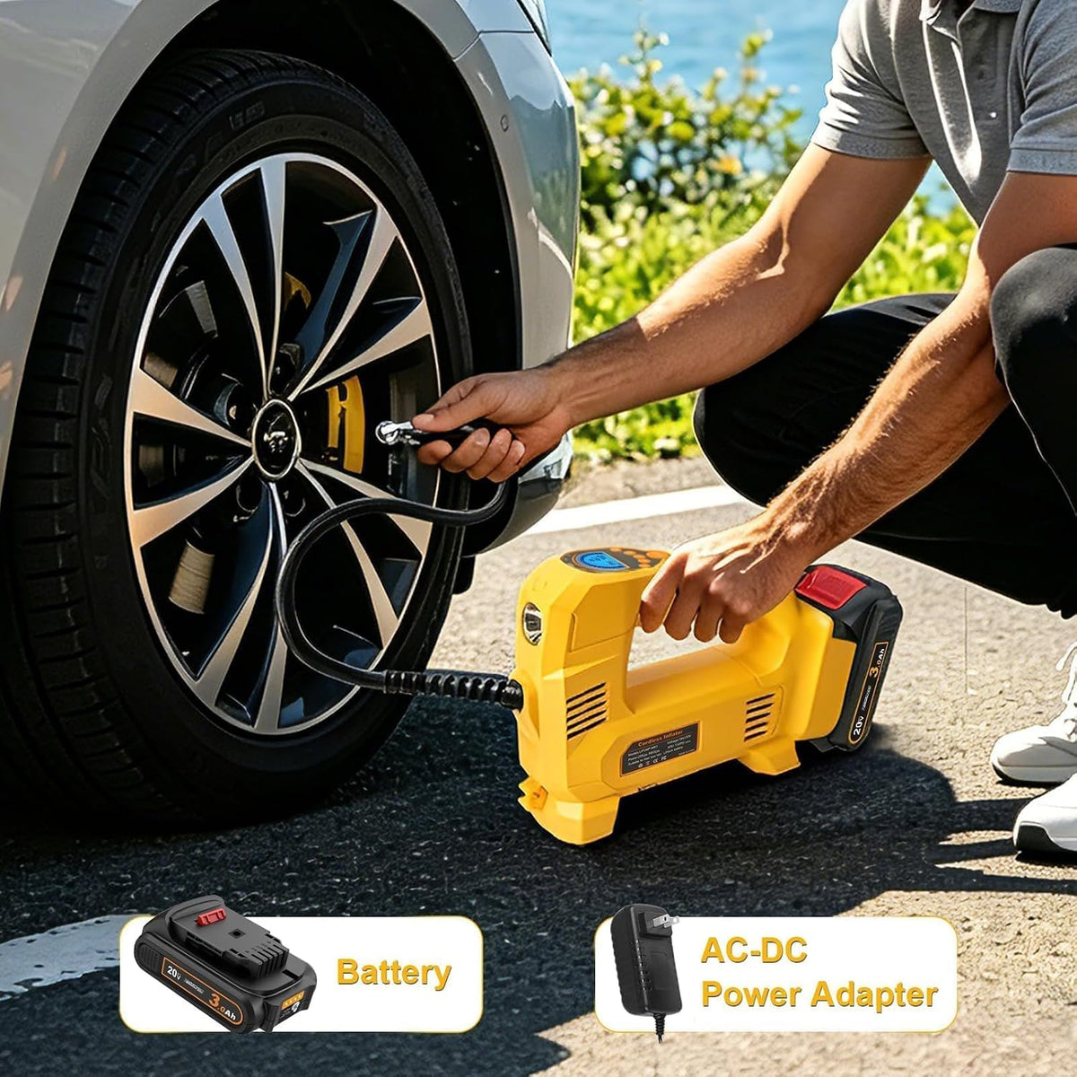 Tire Inflator Air Compressor Kit 150PSI Compatible with Dewalt 20V Battery