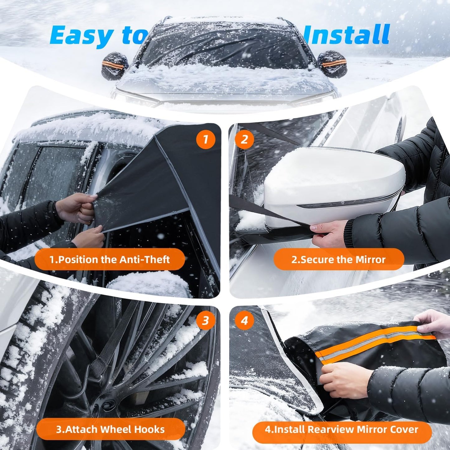 DooGooCoo [2026 Upgraded] Car Windshield Cover for Ice and Snow [700D Waterproof Fabric]-Windshield Snow Cover for Winter Snow & Frost, Suitable for Cars, SUVs, and Trucks - Medium