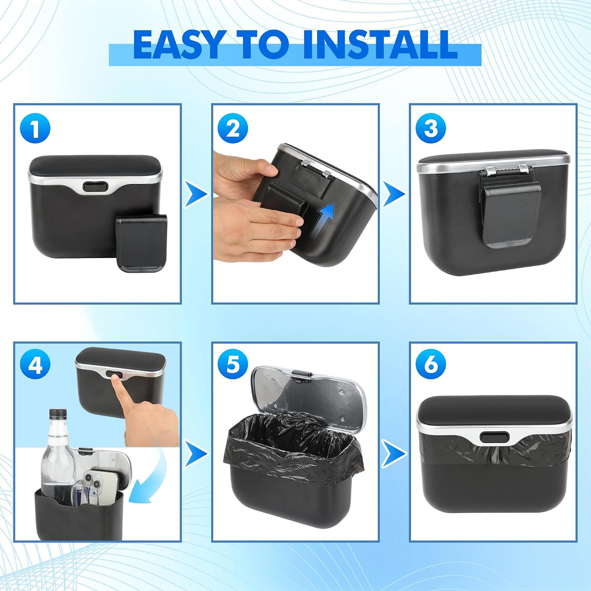 JEYODA - Automatic Push Button Car Trash Can with Secure Lid, Vehicle Garbage Bin (Black)