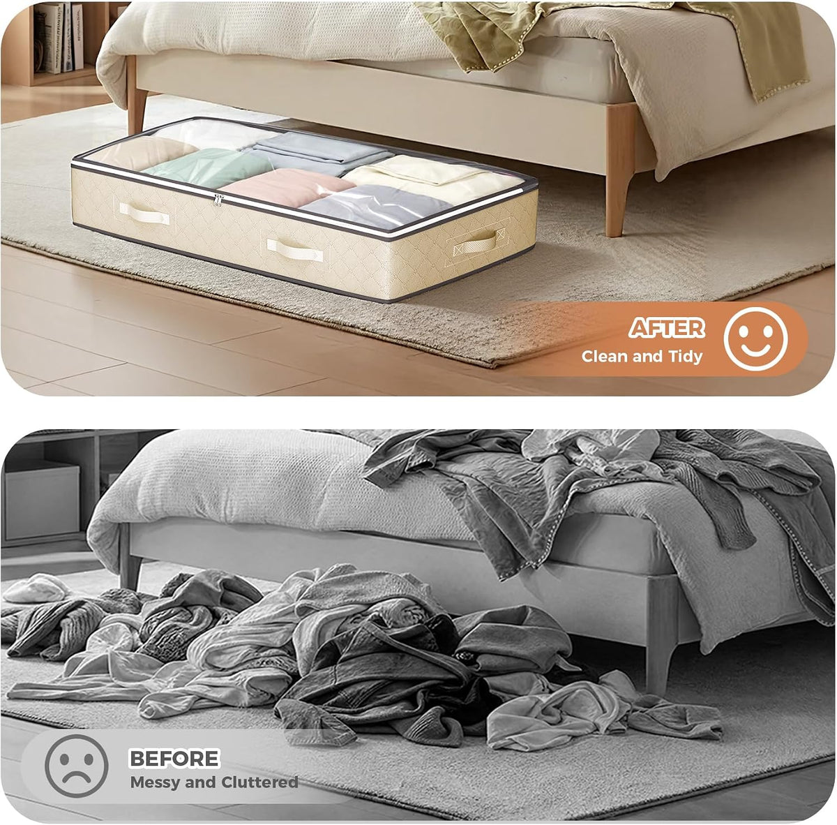 Budding Joy 95L Under Bed Storage Containers, 2 Pack Beige