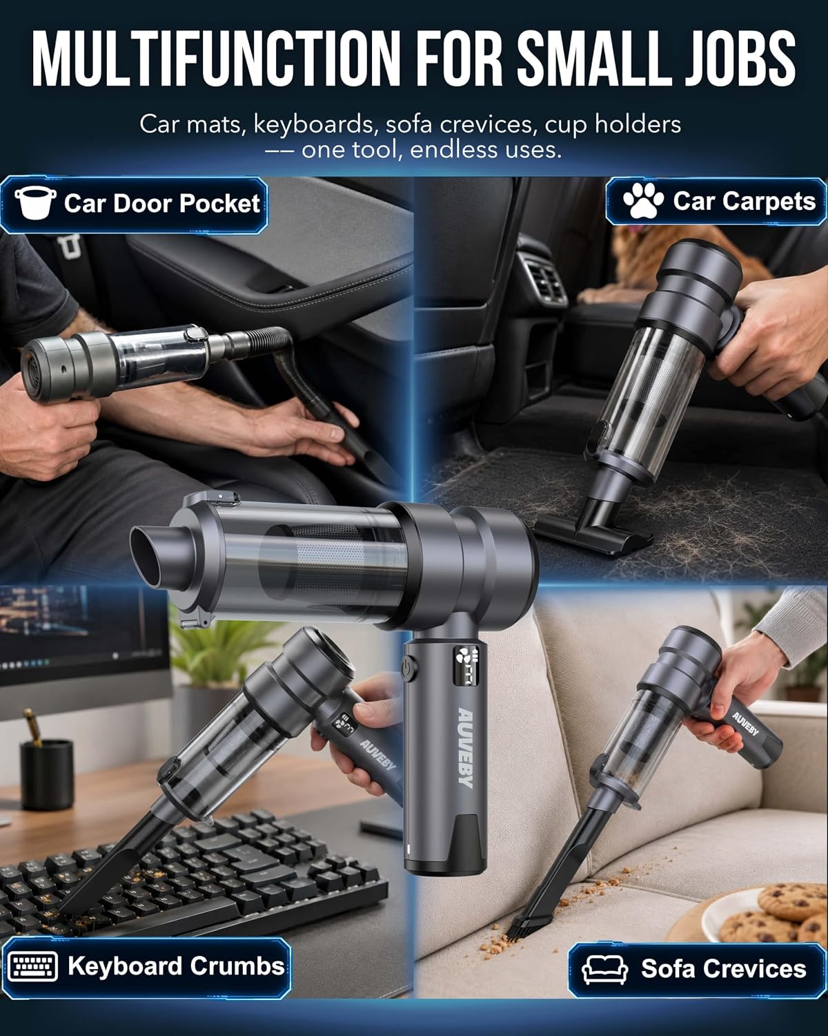 AUVEBY Car-Vacuum Portable Cordless High Power Easy Empty Mini Hand Vacuum