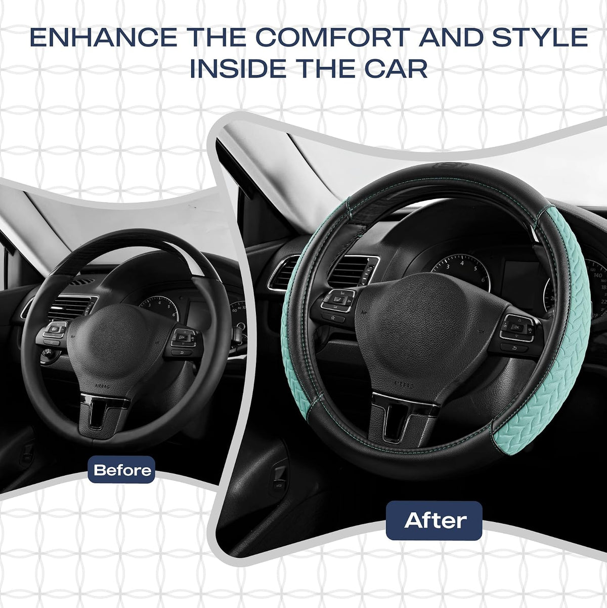 Skechers Steering Wheel Cover,Max Cushioning Leather Steering Wheel Cover Universal Fit 14" 1/2-15" Car Wheel Protector for Men Women Fit Suvs,Vans,Sedans,Car,Trucks,Mint