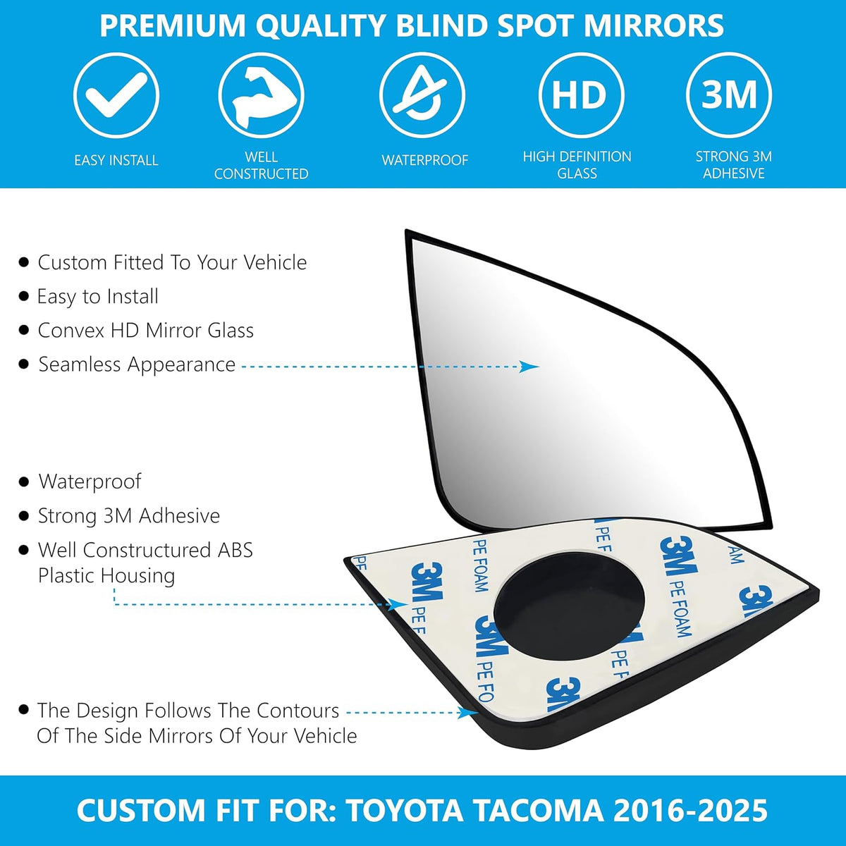 Convex Stick On Custom Fitted Blind Spot Mirrors Compatible With Toyota Tacoma 2016-2026- Engineered to Provide A Wider View