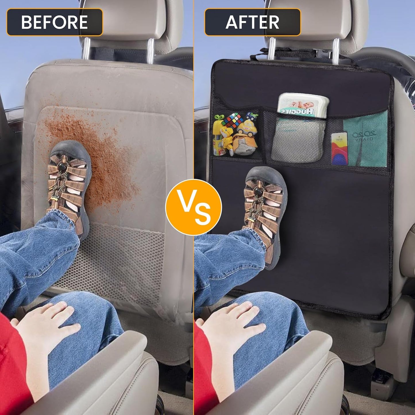 EcoNour Car Kick Mats Back Seat Protector (2 Pack),Car Seat Protector & Backseat Organizer with Storage Pockets for Kids,Waterproof Back Seat Cover for Dirt,Mud & Scratch Protection Travel Accessories