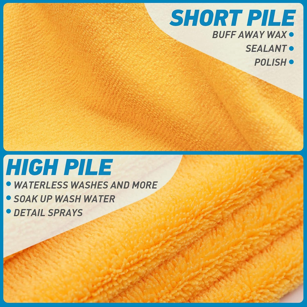 Microfiber Towels for Cars - 6 Pack (23.6" x 15.7") 450-GSM, High & Short Pile Micro Fiber Cleaning Cloth for Car Washing Drying & Auto Detailing, Strong Water Absorption Lint Free & Non-Streak
