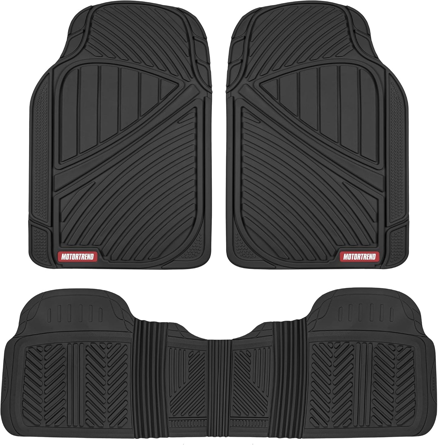 Motor Trend FlexTough Performance All Weather Rubber Car Floor Mats - 3 Piece Floor Mats Automotive Liners for Cars Truck SUV, Heavy-Duty Waterproof (Black)