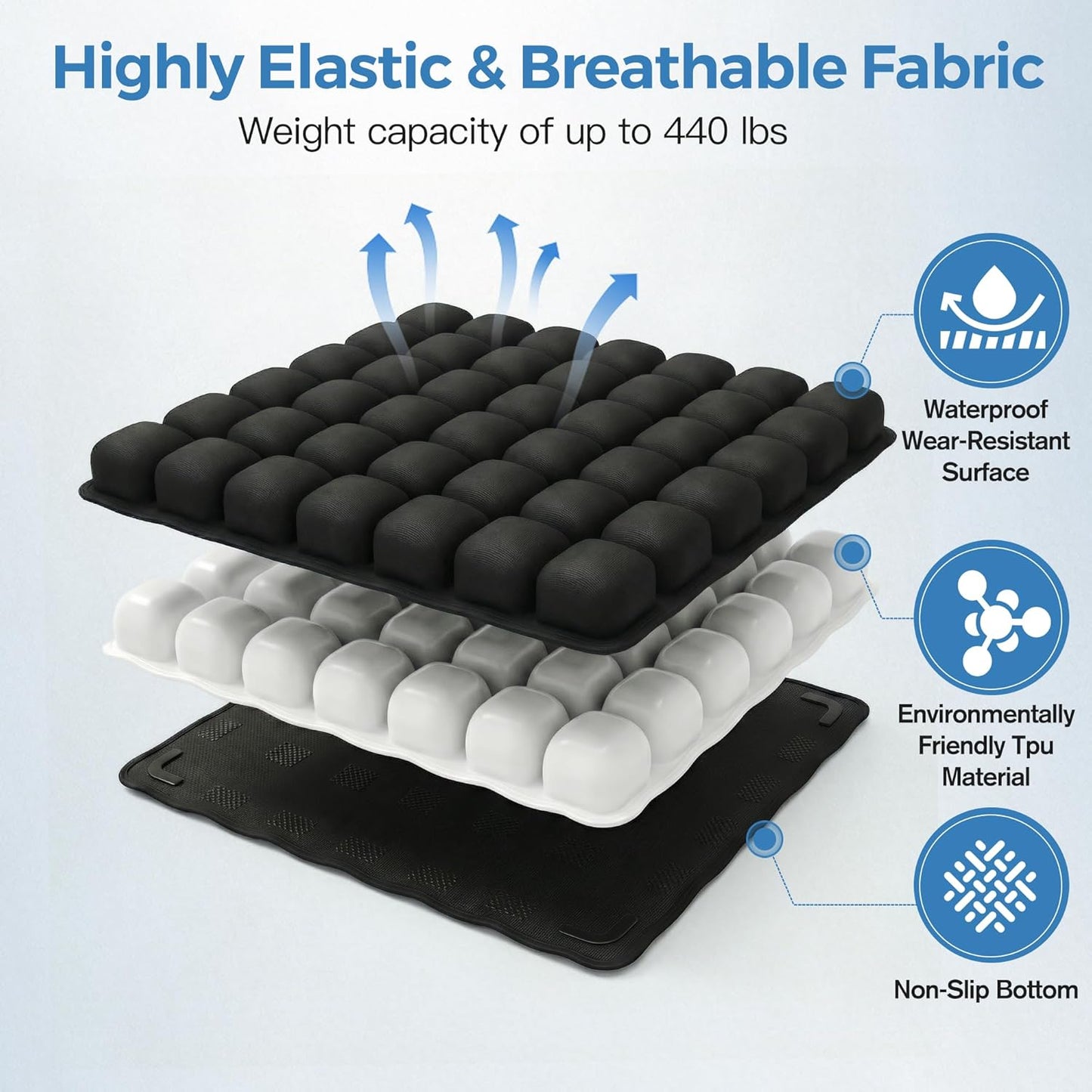 Sondour Travel Cushion Airplane Seat,Airplane Cushion for Long Flight,Press-Type Inflatable Wheelchair Seat Cushion,42 Airbags for Car,Office,Stadium,Ergonomic Comfort Support Pressure Relief-Black
