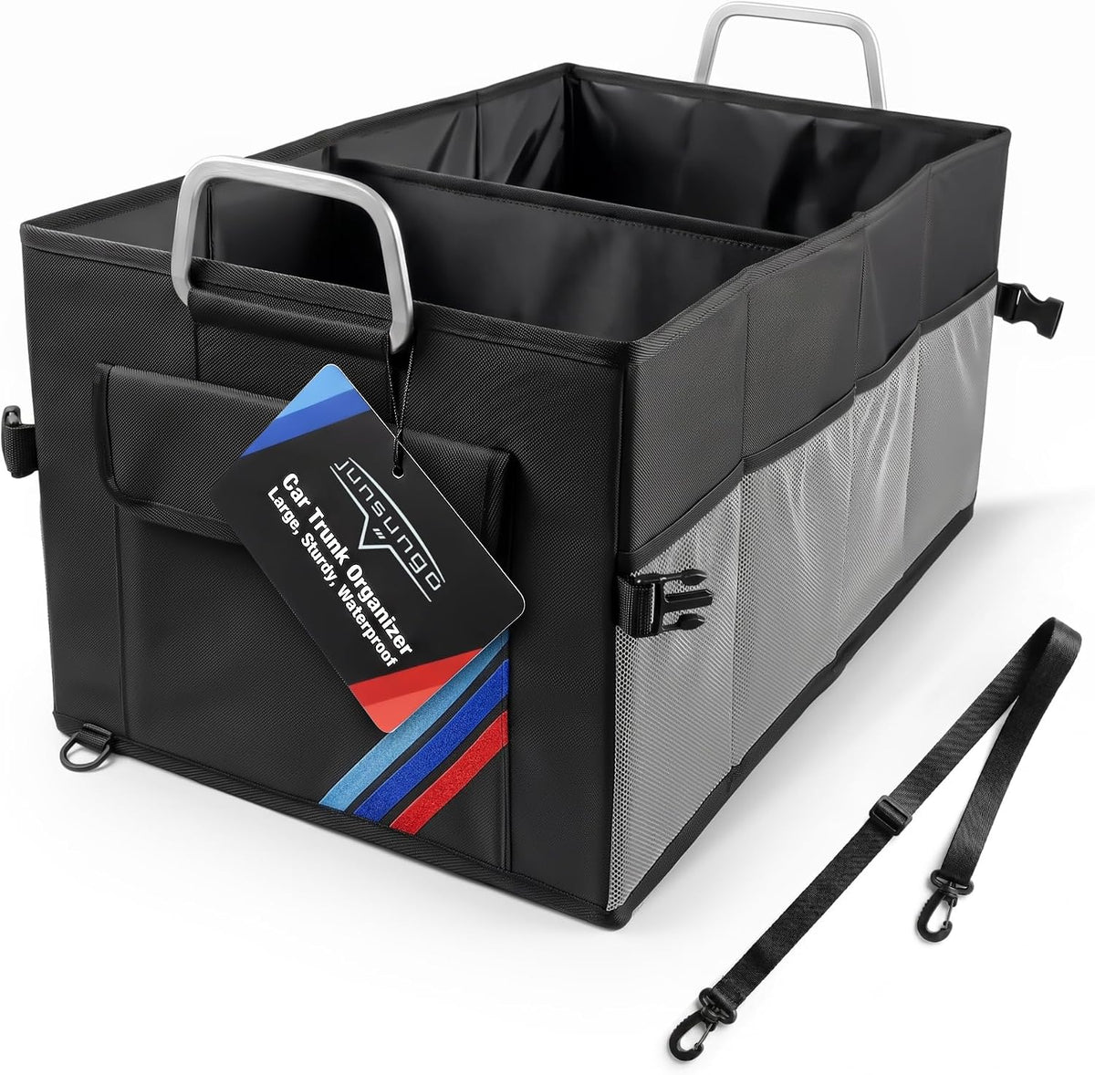 XL Car Trunk Organizer, 4 Compartments, 94L Capacity, Oxford Polyester 600D Material, Easy Fold and Store, Prevents Sliding
