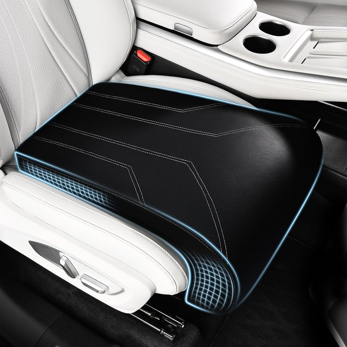 FLORICH Car Seat Extender Leg Extender Support Cushion for Driver Seats Office Chair, Leather Carseat Leg Support for Long Drivers Universal Car Seat Cushion Legs Rest Pads-Black