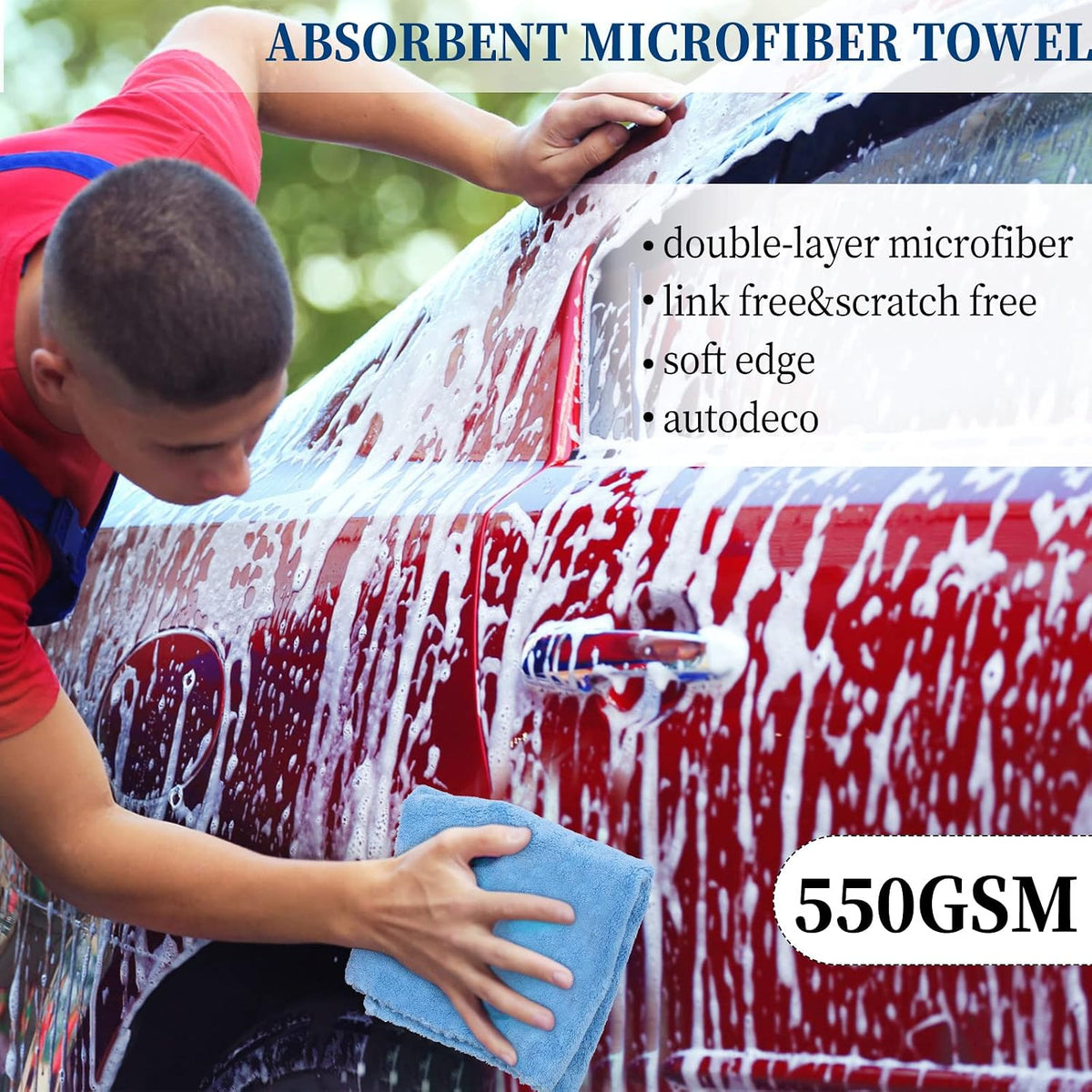 Tallew Car Microfiber Towels, Light Blue, 16 Pcs