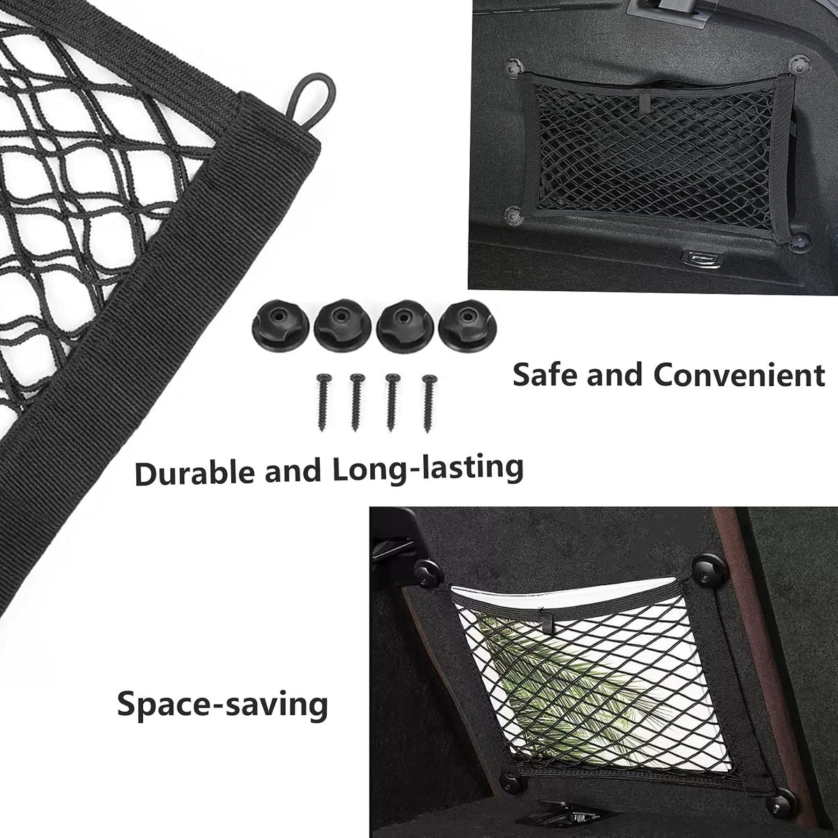 2PACK Small Cargo Nets Elastic Stretchable Pocket Storage Mesh Net Universal Automotive Cargo Netting Storage Pouch with 8Pcs Mounting Screws&Hooks for Car Truck SUV Boats (17.7x9.8 Inch)
