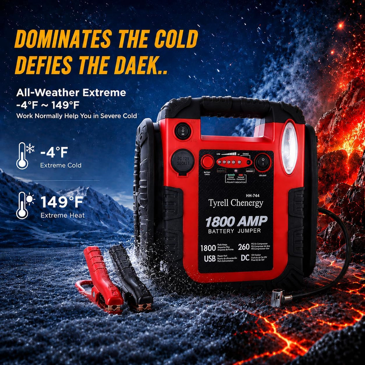 New Upgrade Car Battery Jump Starter & Portable Air Compressor, 1800A 20000mAh 12V Jump Box Power Station, 260PSI Tire Inflator (Up to 8.0L Gas/Diesel), LED Light, USB, Battery Booste