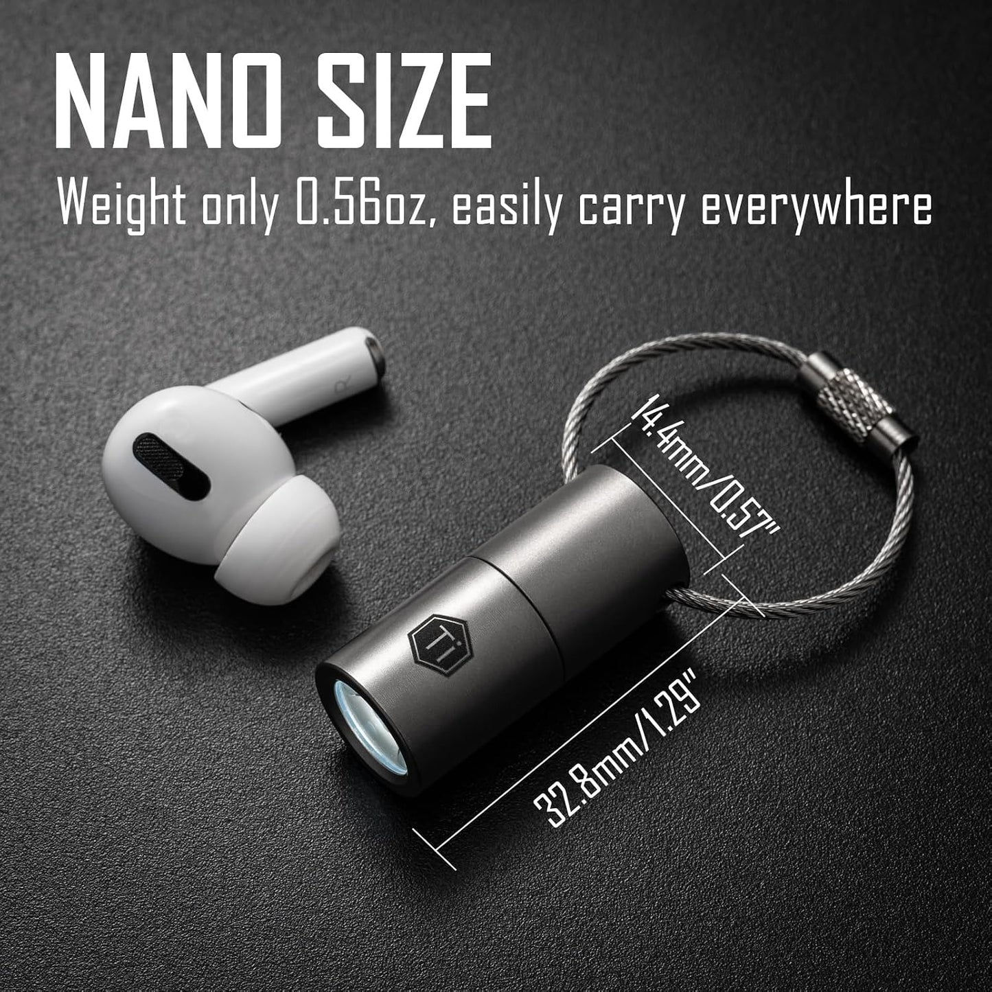 KeyUnity KF03 Titanium Nano Flashlight, LR44 Button Cell 100 Lumens 5W LED Keychian Flashlight for Everyday Carry (KF03 Sandblasted)