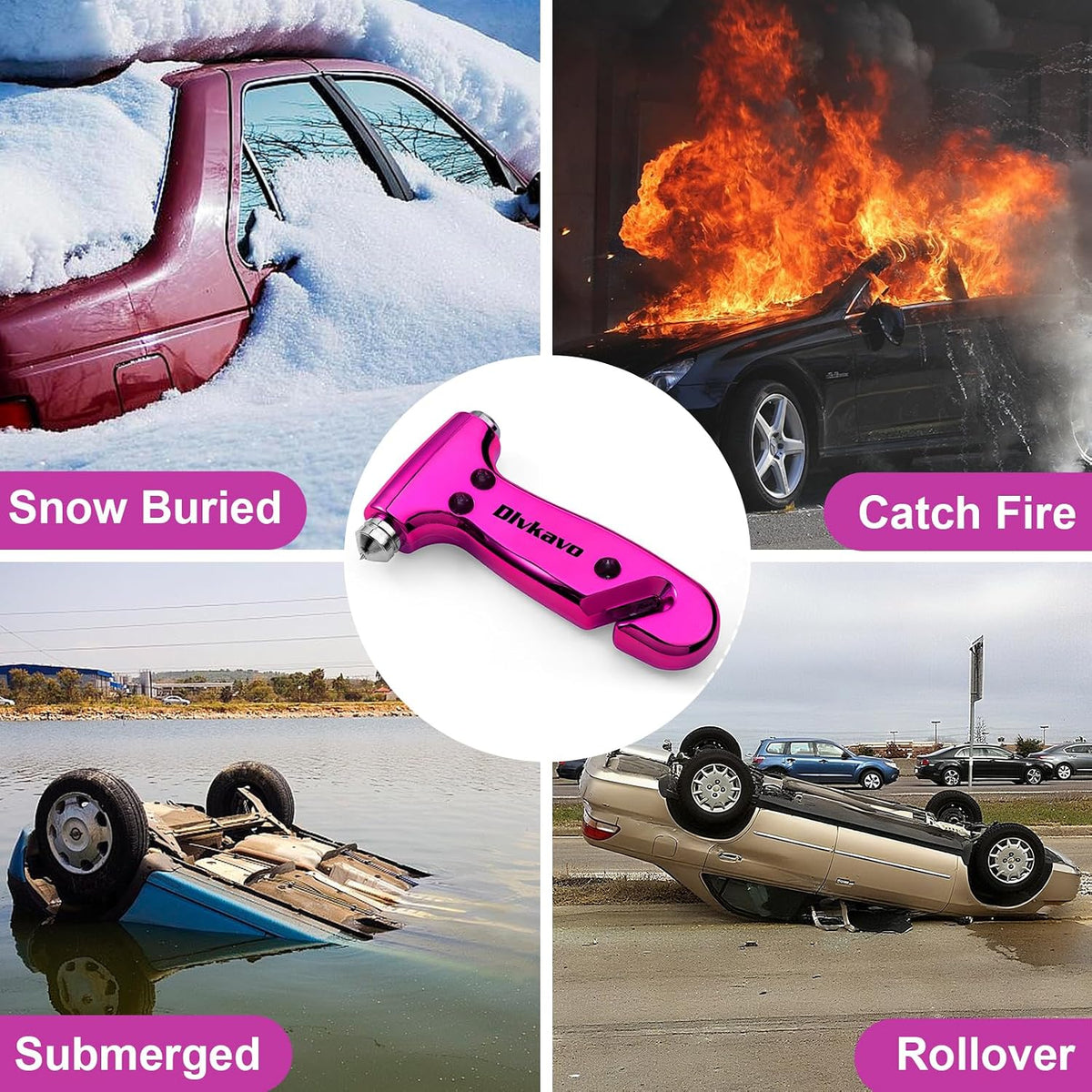 Window Breaker, Emergency Escape Hammer, 3-in-1 Window Breaker & Seat Belt Cutter, Window Glass Breaker, Car Safety Tool for Vehicle, Office, Home