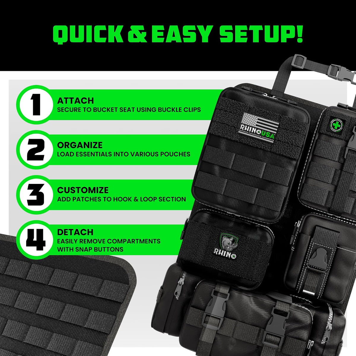 Tactical Car Seat Organizer – Military-Grade Storage for SUV, Truck, & Car – Heavy Duty Seat Organizer with Multiple Pockets & Car Accessories for Maximum Organization - Black