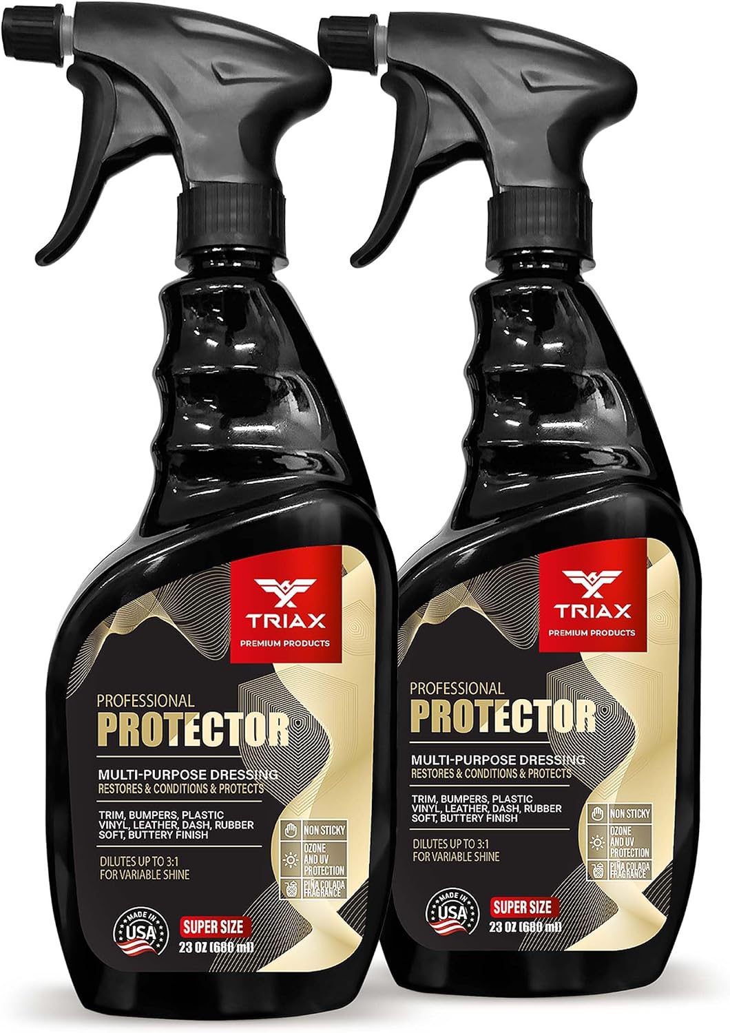 Triax Professional Protector & Dressing - Restores, Conditions, Protects Bumpers, Plastic, Vinyl, Leather, Dash, and Rubber Surfaces (Pack of 2-23 Ounce)