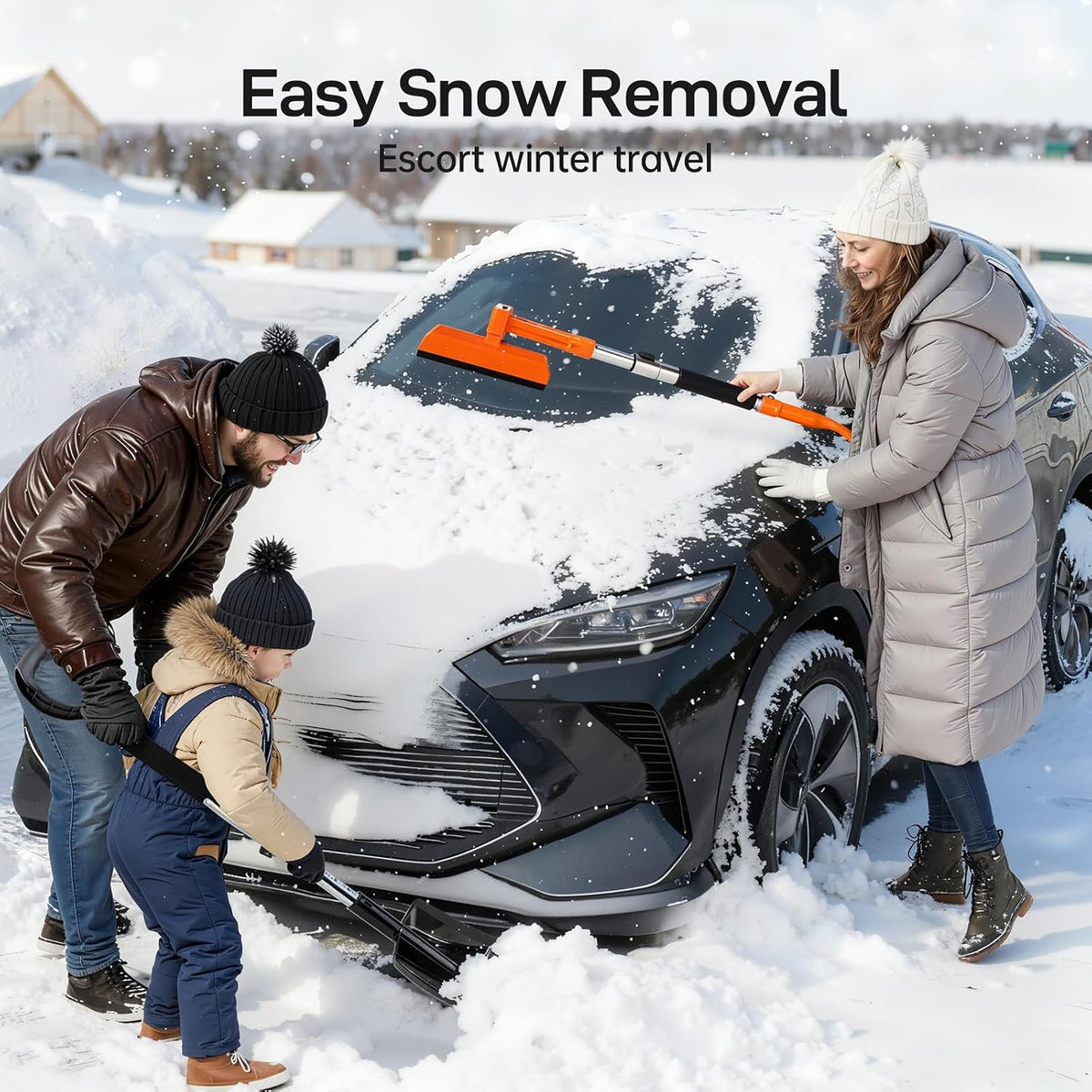 REALYOU 49.2" Car Snow Brush and Ice Scraper for Car Windshield, 3-in-1 Extendable Snow Shovel with Wide Head,180° Pivoting Snow Brush Head and Fpam Grip, Durable Snow Remover for Car Auto Truck SUV