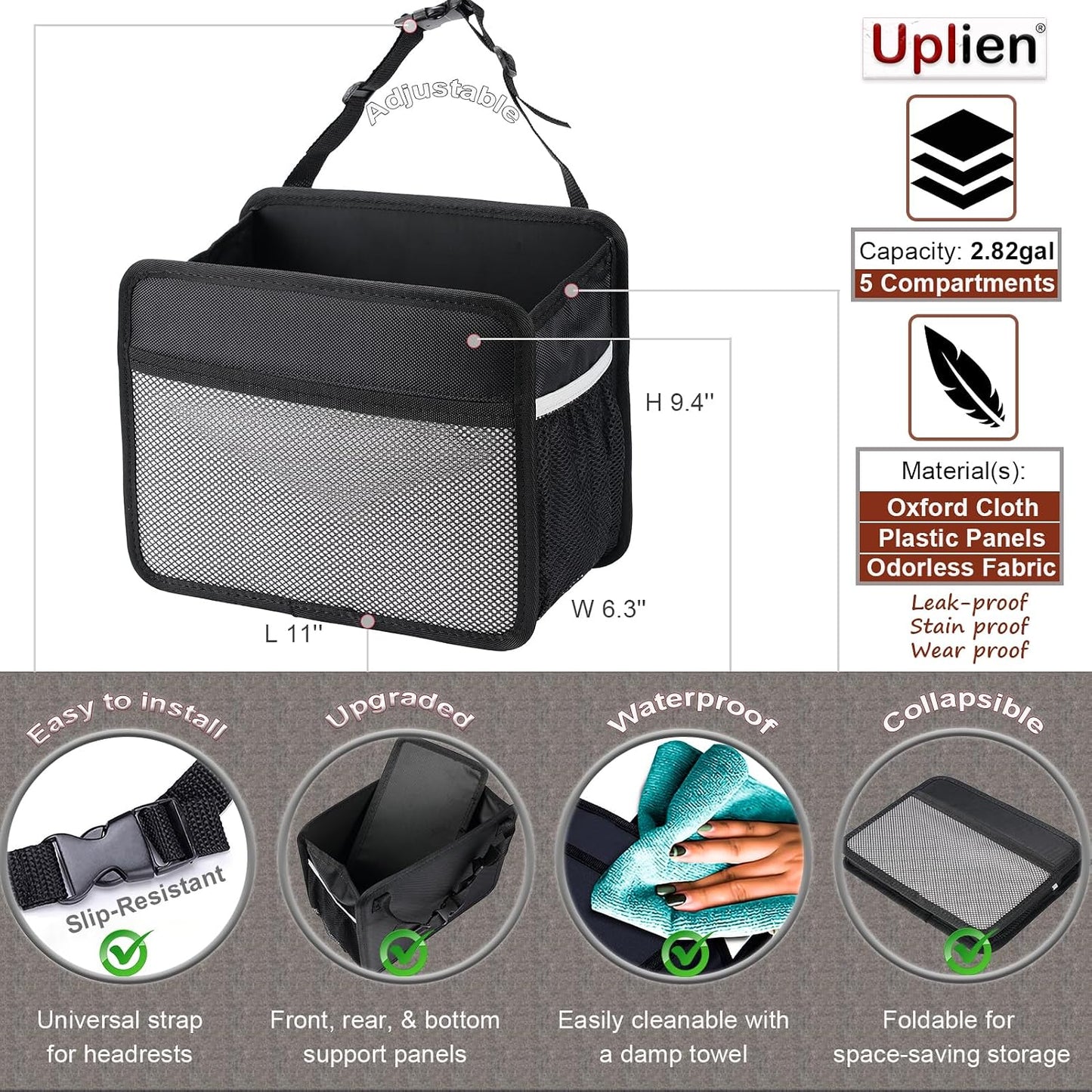 Car Back Seat Organizer and Storage Bag, Premium 1680D Oxford Cloth Collapsible Universal Hanging Car Seat Back Organizer for Kids & Adults