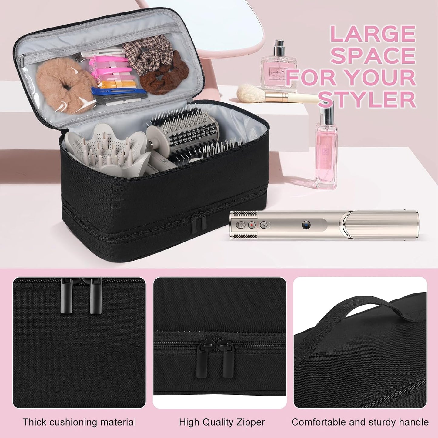 Travel Carrying Case for Shark Flexstyle Air Styling & Drying System,Double-Layer Hair Accessories Tools Storage Bag for Dyson Airwrap Styler Organizer,Black