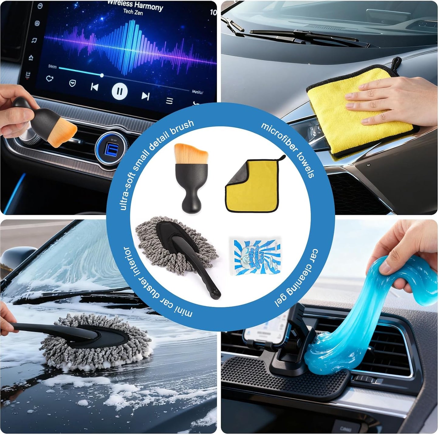 Car Detailing Brush Kit with Detail Brushes,Car Interior Detailing Brushe,Car Dust Brush,Cleaning Gel,Car Interior Cleaning Tool for Truck SUV Car Accessories