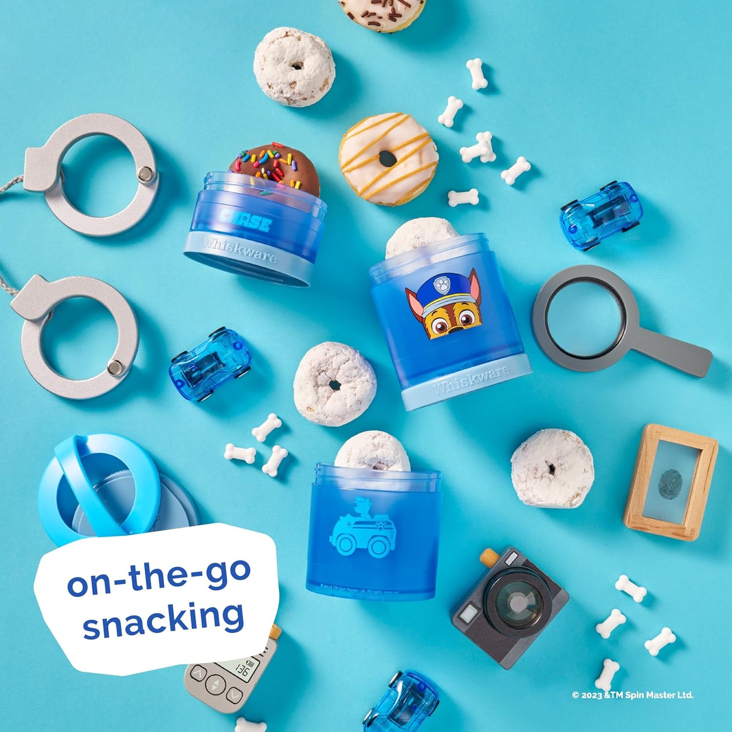 Whiskware Paw Patrol Stackable Snack Containers for Infants, Kids, and Toddlers, Durable Food Storage Containers for Daycare, Car, and Airplane Travel, Dishwasher Safe, Chase