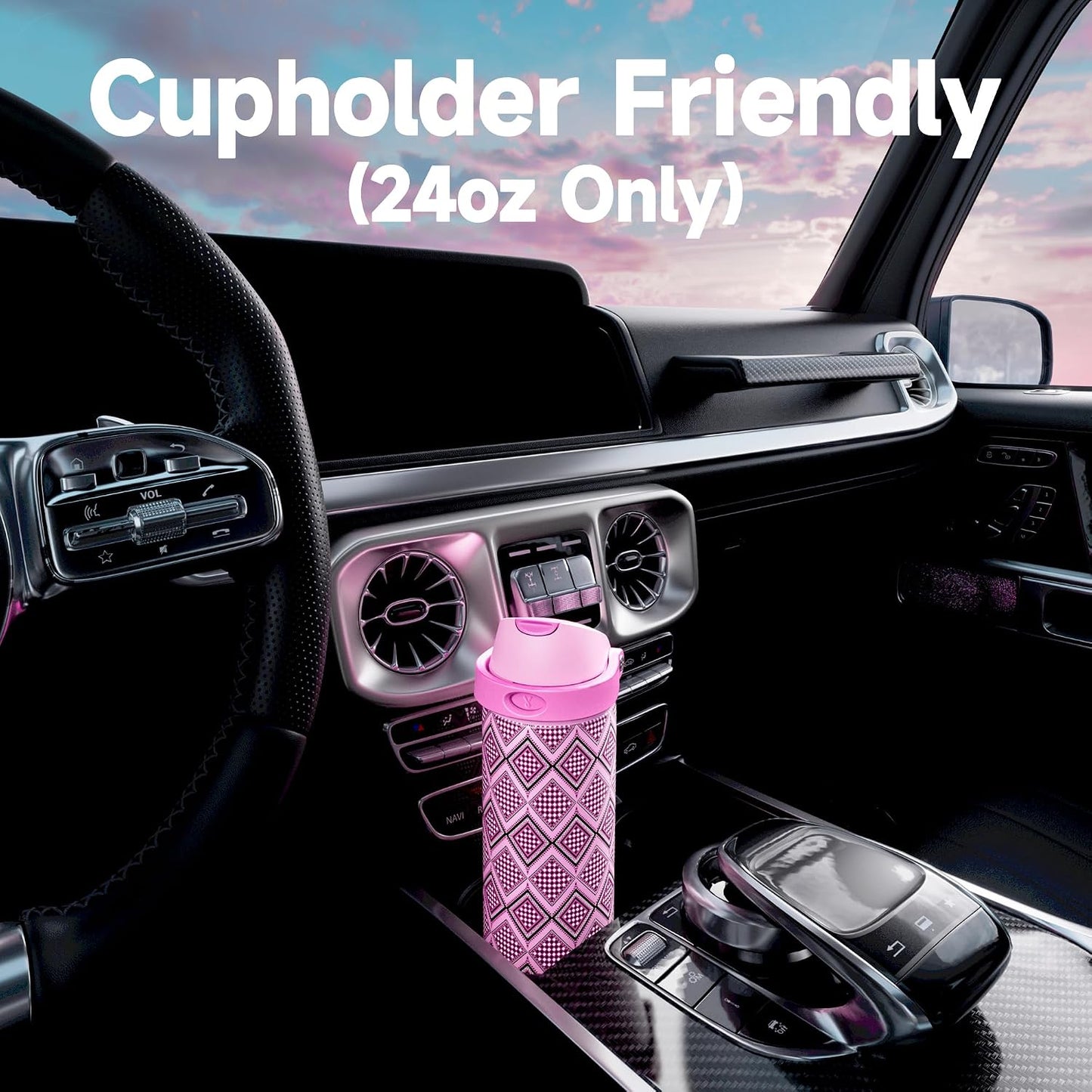 24 oz Insulated Water Bottle with Straw: Meoky Stainless Steel Metal Water Bottle with 2-in-1 Lid - Leak Proof, Cold for 24 Hours, Fits in Car Cup Holder, BPA-Free for Gym Travel Sports, Candy Knit