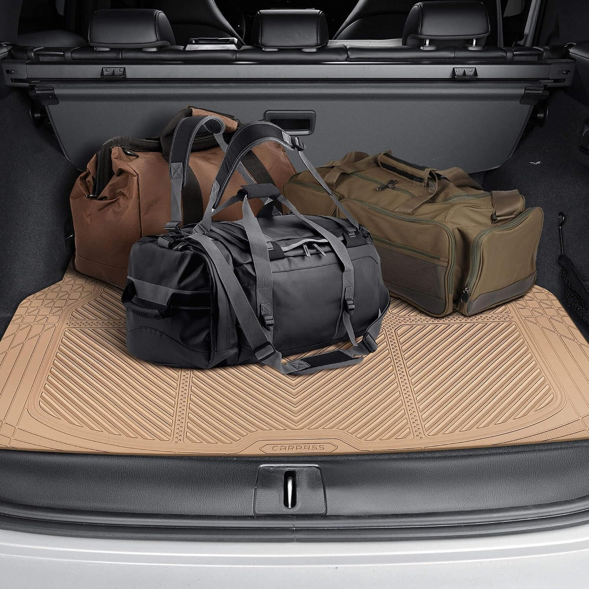 CAR PASS Tan Rubber Car Floor Mats & Cargo Liners, All Weather Car Mats & Trunk Mats,Waterproof Automotive Floor Mats Trim to Fit for Most Cars Sedans SUVs Vans, Durable Heavy Duty Anti-Slip,Beige