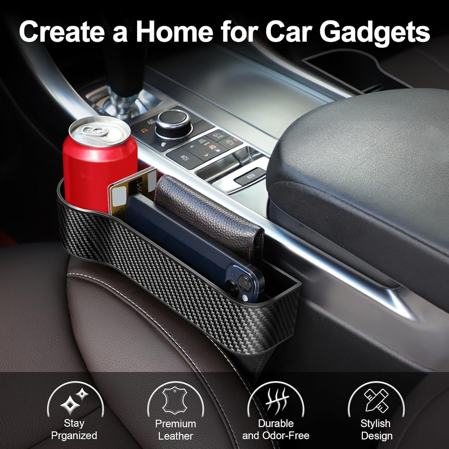 Car Seat Gap Filler, 2 Pack Car Seat Gap Filler Organizer with Cup Holders & 2 Seat Hooks, Car Console Storage Organizer, Car Organizer Front Seat for Storing Phones, Keys, Drinks, Sunglasses