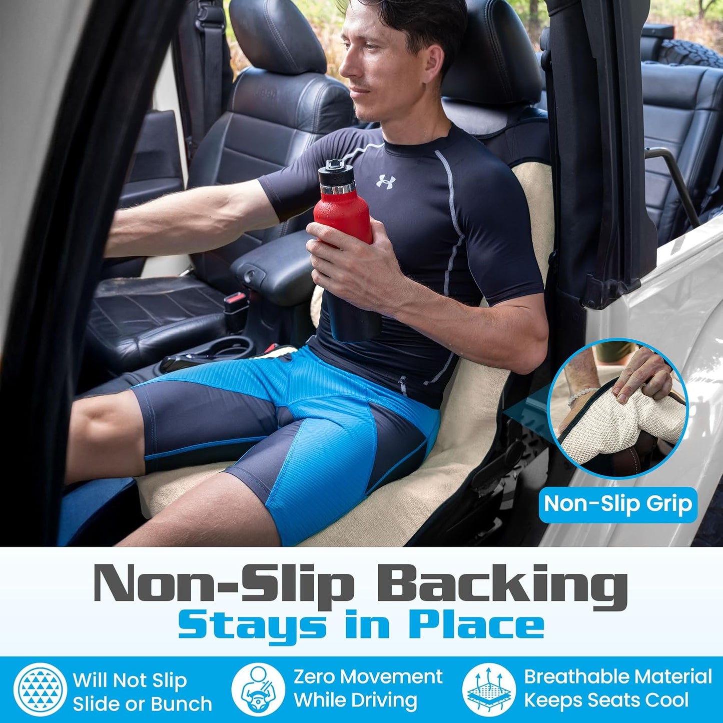 HAPPEGEAR Happeseat Waterproof Car Seat Cover & Protector – Universal Fit Car Seat Towel Cover – Non-Slip Backing, Easy Install & Storage, Machine Washable, Fits Front & Back, Sand