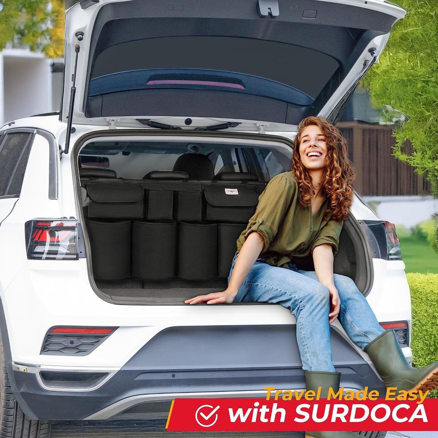 SURDOCA Car Trunk Organizer, LARGE CAPACITY Car Storage Bag with 8 Pockets, 7X Upgraded Trunk Storage Organizer for Car, SUV, Truck, MPV