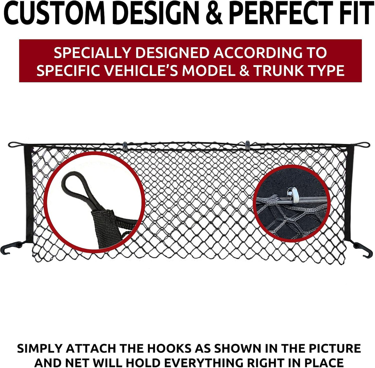 Envelope Style Automotive Elastic Trunk Mesh Cargo Net for Toyota 4Runner 3 Row Model Only 2010-2026 - Premium Trunk Organizer and Storage - Luggage Net for SUV - Best Car Organizer