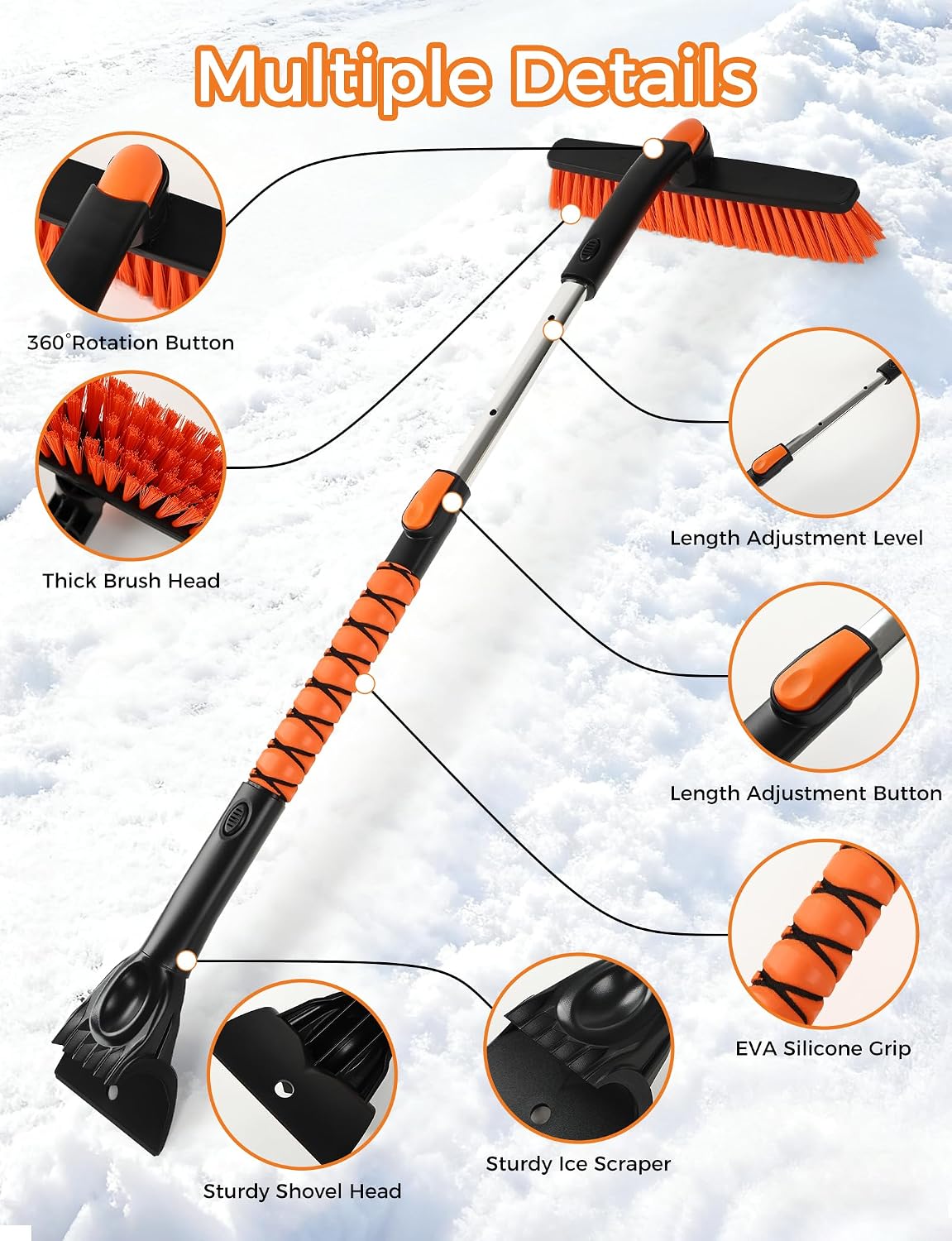 41" Ice Scrapers for Car Windshieldand Extendable Snow Brush with Foam Grip and 360° Pivoting Brush Head for Christmas Car Auto Truck SUV