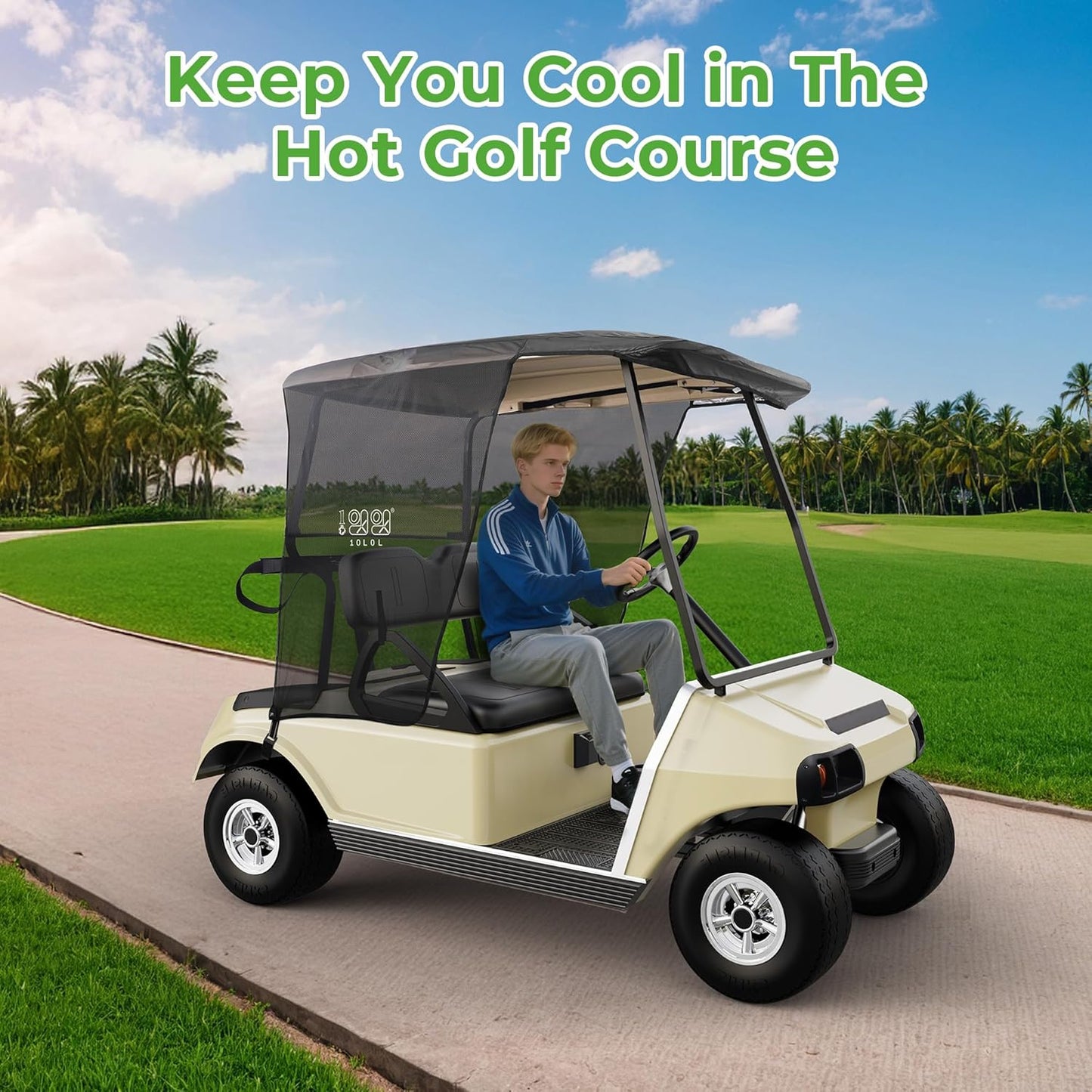 10L0L 2 Passenger Golf Cart Sun Shade Cover for EZGO TXT RXV & Club Car DS Precedent Tempo - Foldable UV Protection Cover Heat Blocking Design, Black
